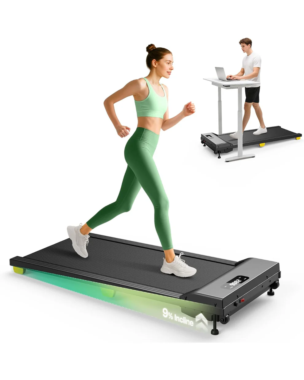 Incline Walking Pad – Under Desk Treadmill with 9% Manual Incline