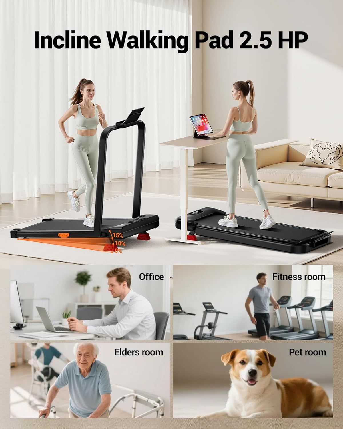 LONTEK 4-in-1 Folding Treadmill with 15% Incline
