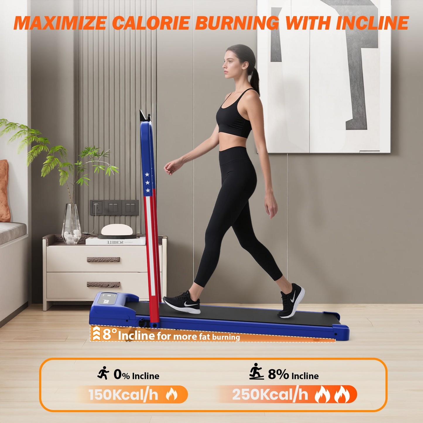 Yagud Walking Pad Treadmill with Handle Bar & 8° Incline